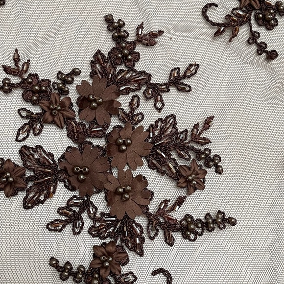 Handmade lace embroidered sequins beaded fabric gown dress 2.5 yard 50” width - Picture 9 of 10